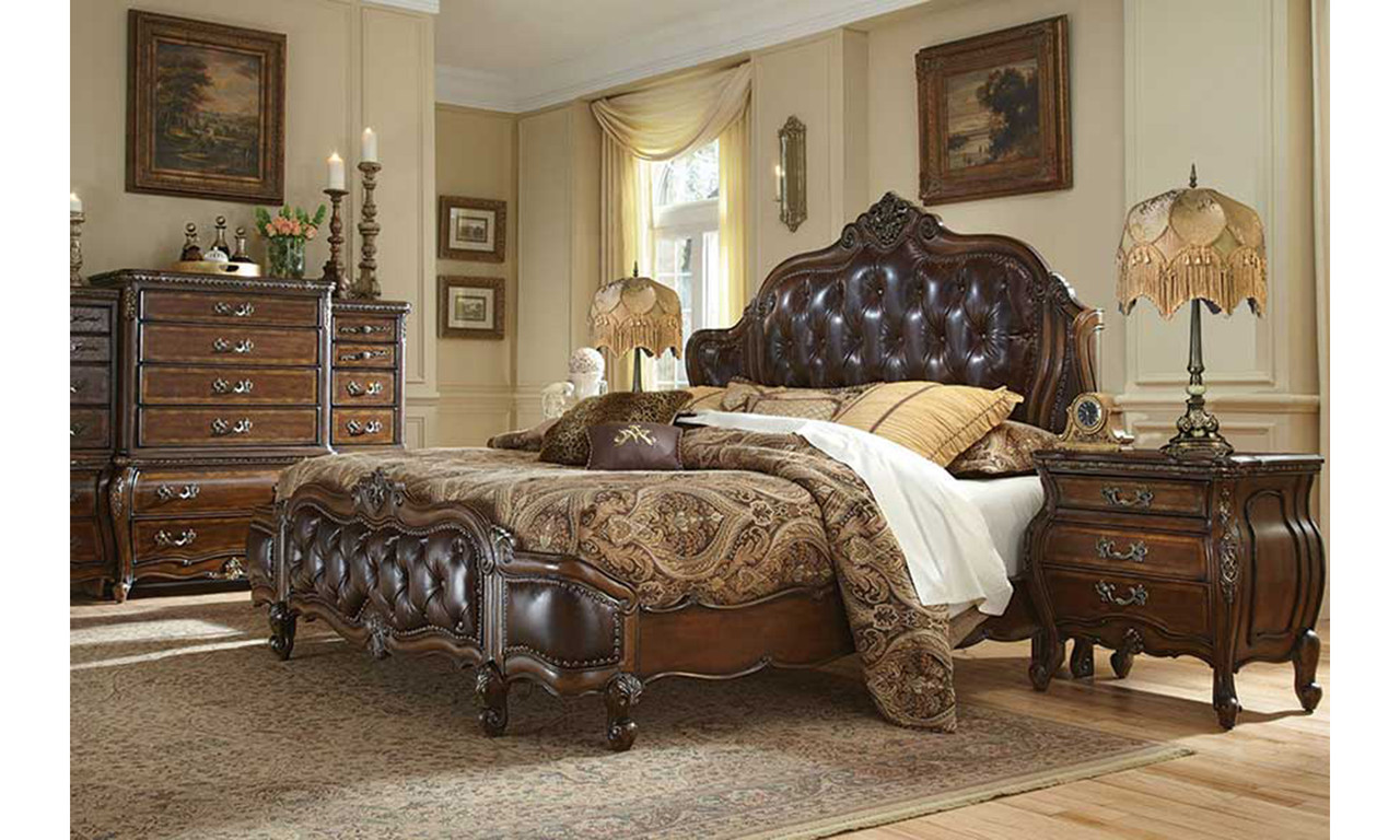 Caravelle Warm Walnut Leather Bedroom